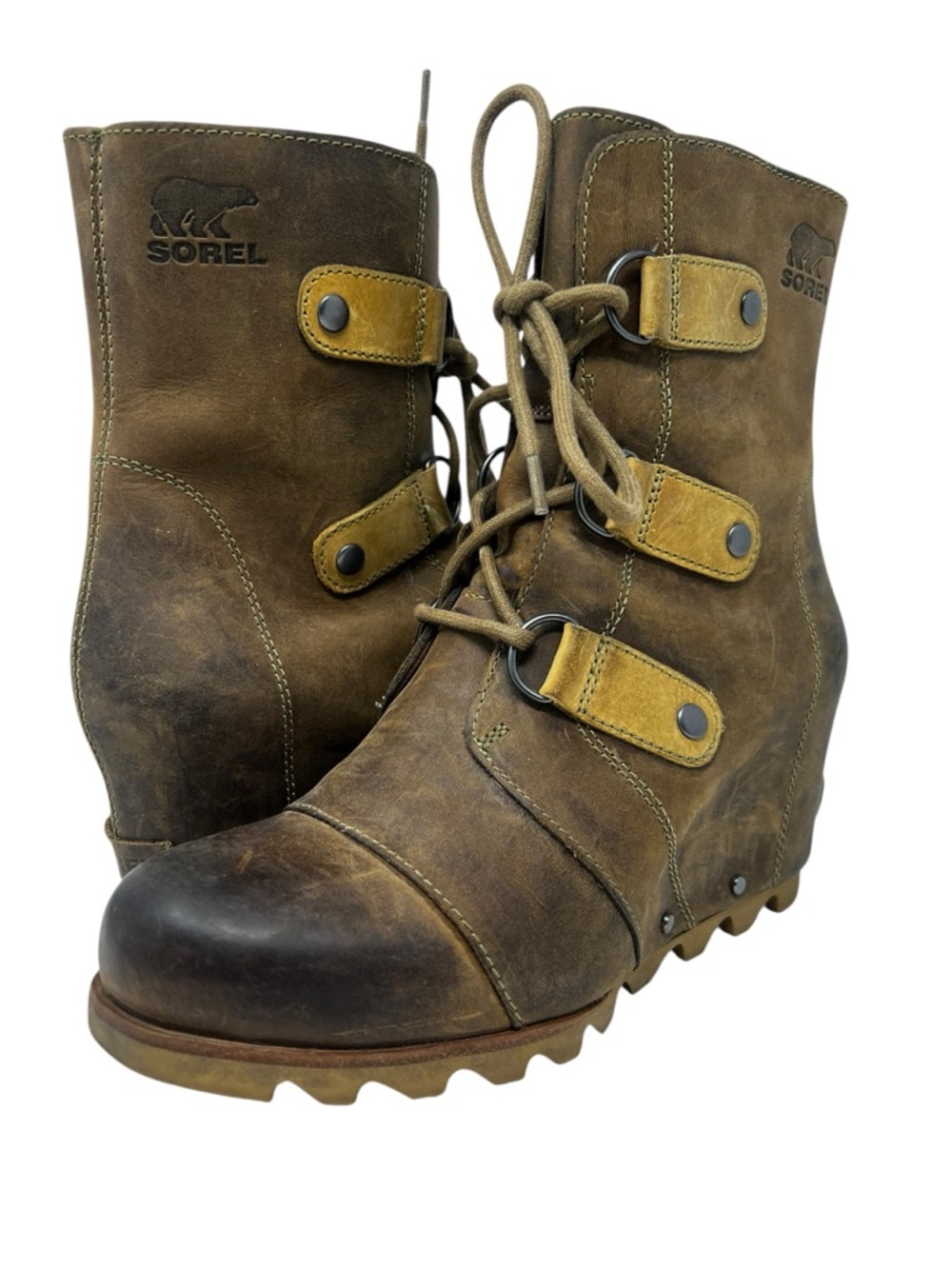 Sorel Women's Brown Leather Lace-Up Wedge Boots